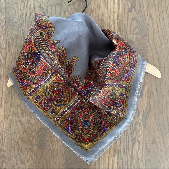 Madewell Paisley Fringe Edged Scarf in Grey, Red, Black, Purple 26" Square - Picture 1 of 5